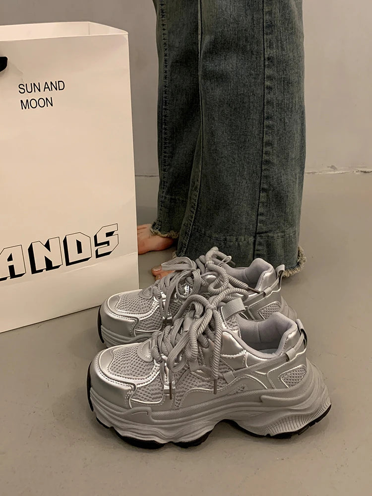 LIZAKOSHT  -  Women's Sneakers With Platform Shoes Woman-shoes Tennis Female Thick Sole Heels Casual Mesh Roses Trainers PU Rubber Leisur