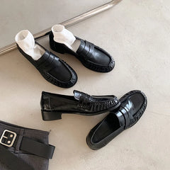 LIZAKOSHT  -  Genuine Leather Shoes Ruched Loafers Women Round Toe Slip On Low Heel Women Daily Office Vintage Shoes