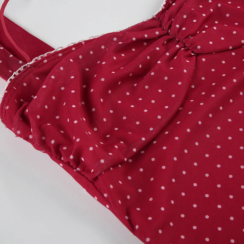 LIZAKOSHT  -  Romantic Polka Dot Red Women Short Dress Square Collar Halter Sleevelss A-line Dresses Summer Vacation Style Outfits
