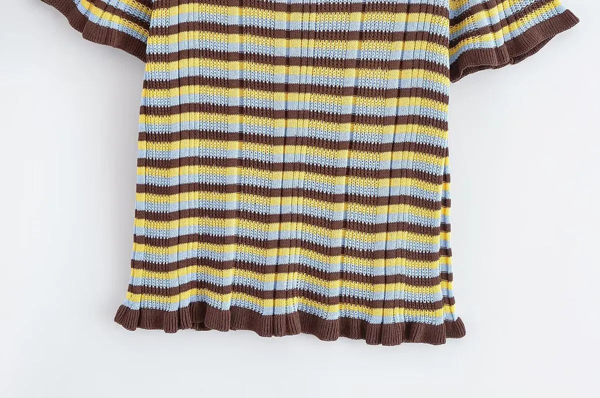 LIZAKOSHT  -  Summer Women's T-Shirt Tops 2025 New Chic Elastic Slim O-neck Striped Tops Women's Street Fashion Joker Youth Knitted T-Shirt