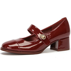 LIZAKOSHT  -  Women 4.5cm High Heels Elegant Banquet Pumps Female Versatile Metal Buckle Strap Thick Heels Lady Luxury Shallow Mary Jane Shoes