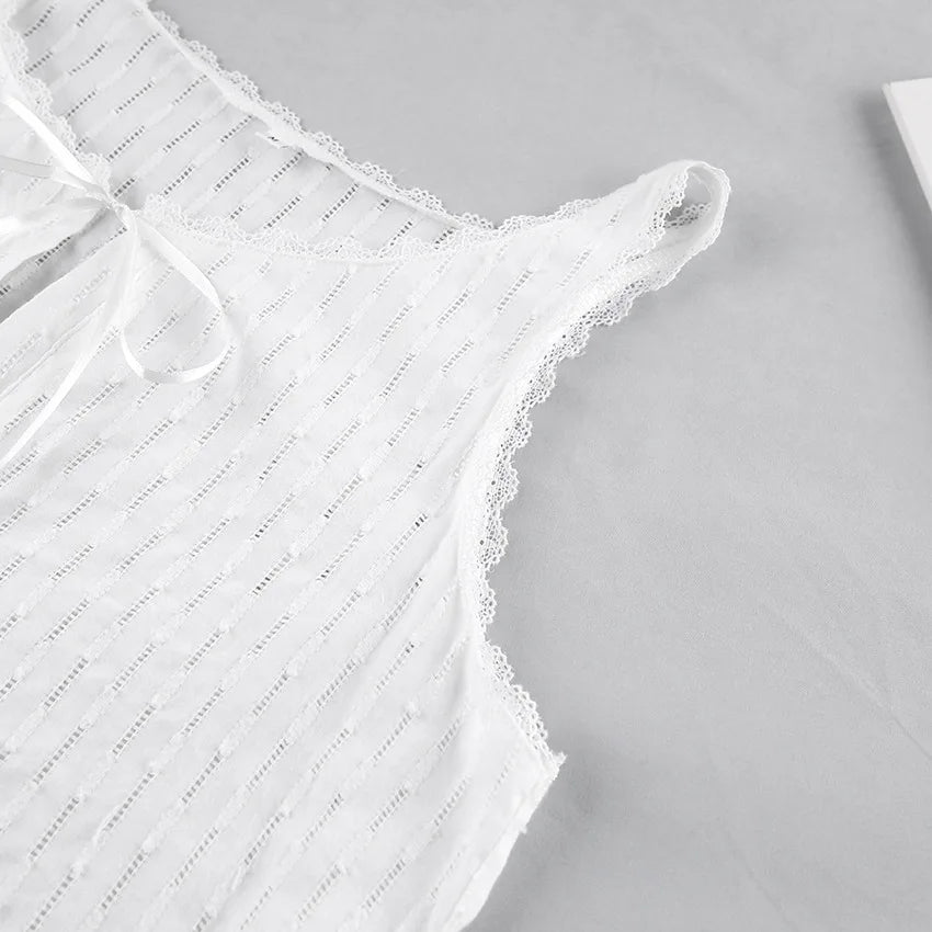 LIZAKOSHT  -  Women's French Lace Sleep Dress Sexy V-Neck Nightgown Thin Cotton Sleeveless Short Sleepwear Cute Home Dress for Women