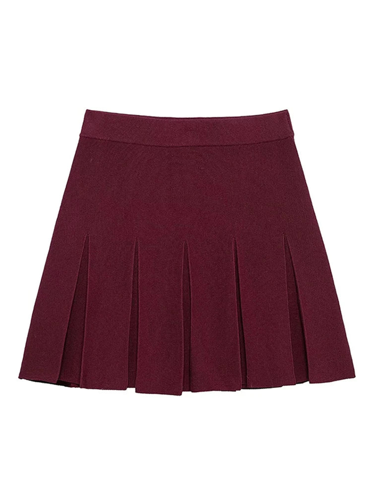 LIZAKOSHT  -  Gold Single Breasted Sweater Knitted Shirt Top Short Skirt Set Women Lapel Double Pockets Knitwear Slim Fit Coat Pleated Skirts