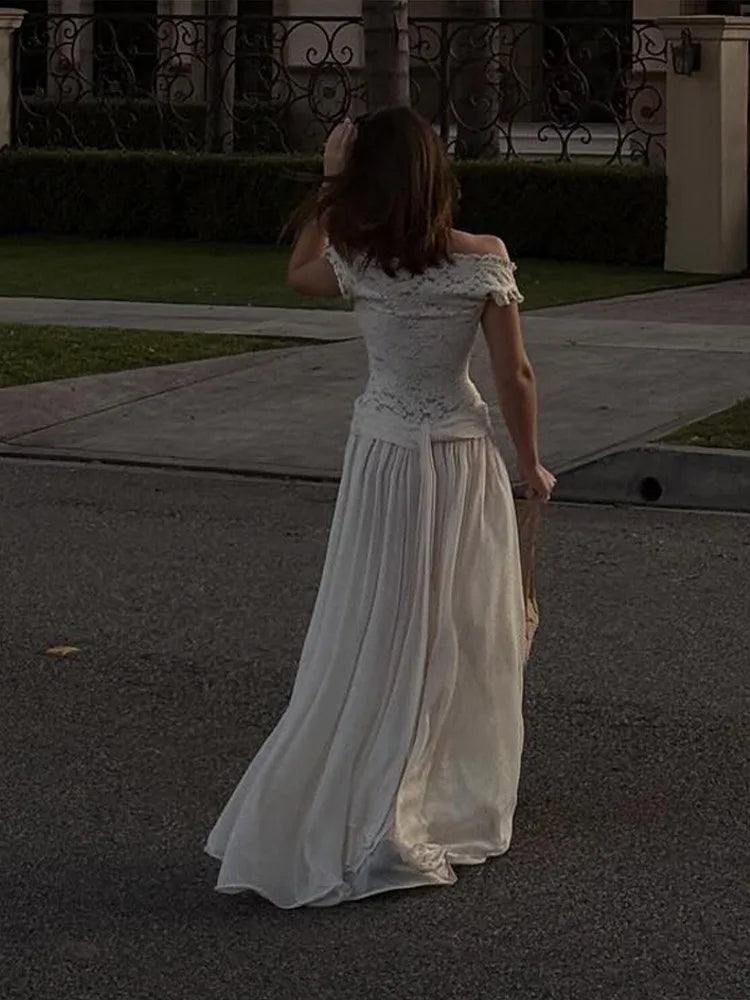 LIZAKOSHT  -  Women's Dresses Elegant Long Dresses Evening Dress Off-Shoulder Sheer V-Neck Lace Maxi Dress Formal Gown Woman Clothes Outerwear