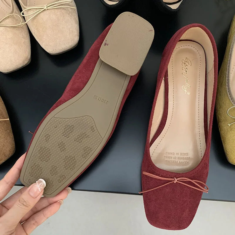 LIZAKOSHT  -  New Brand Women Flat Shoes Fashion Round Toe Shallow Slip On Ladies Ballerinas Shoes Casual Square Low Heel Ballet Shoes New