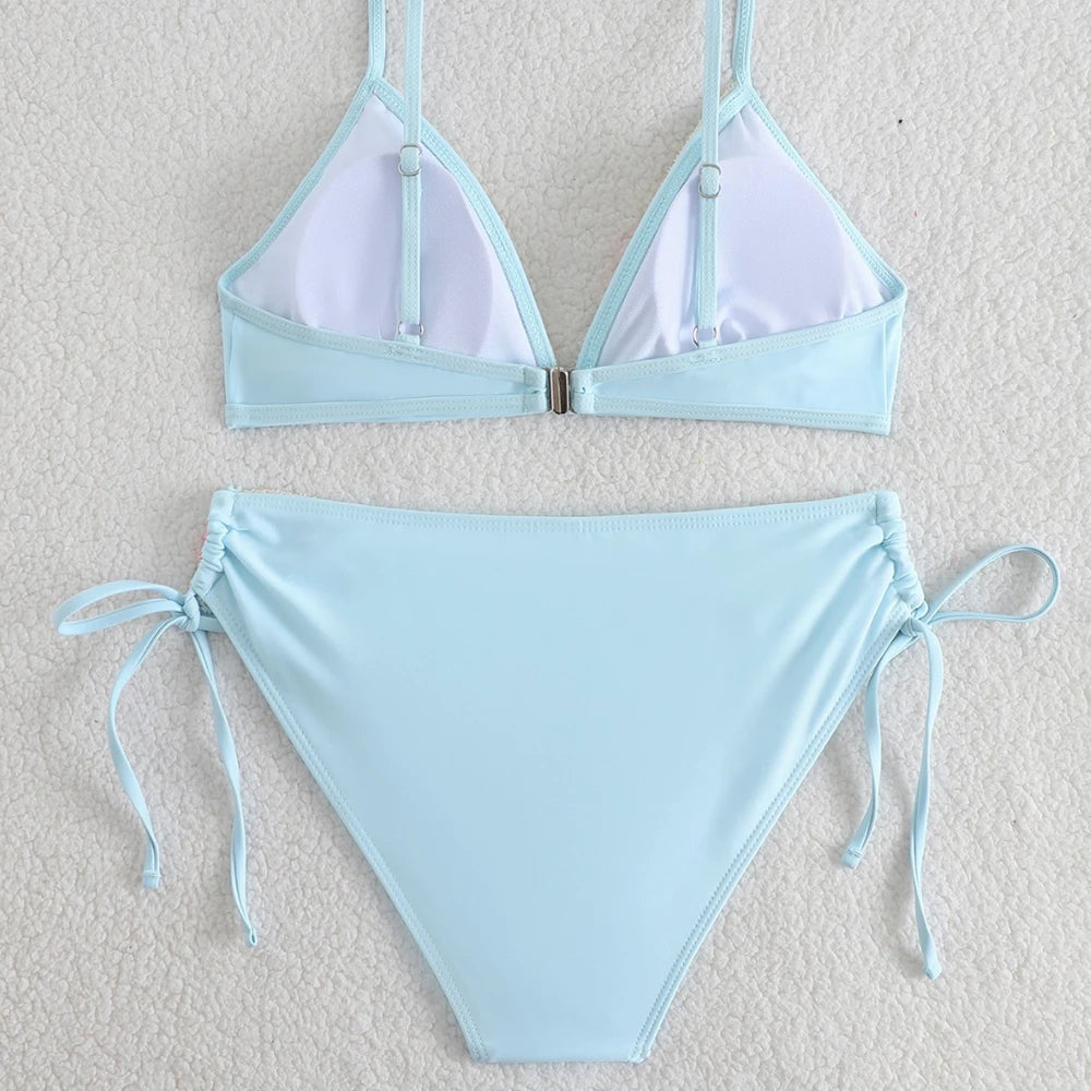 LIZAKOSHT  -  New Female Bikini Solid Color Handmade Flower High-Waisted Split Women's Swimsuit Beach Wear Vacation Photography Sexy Swimsuit