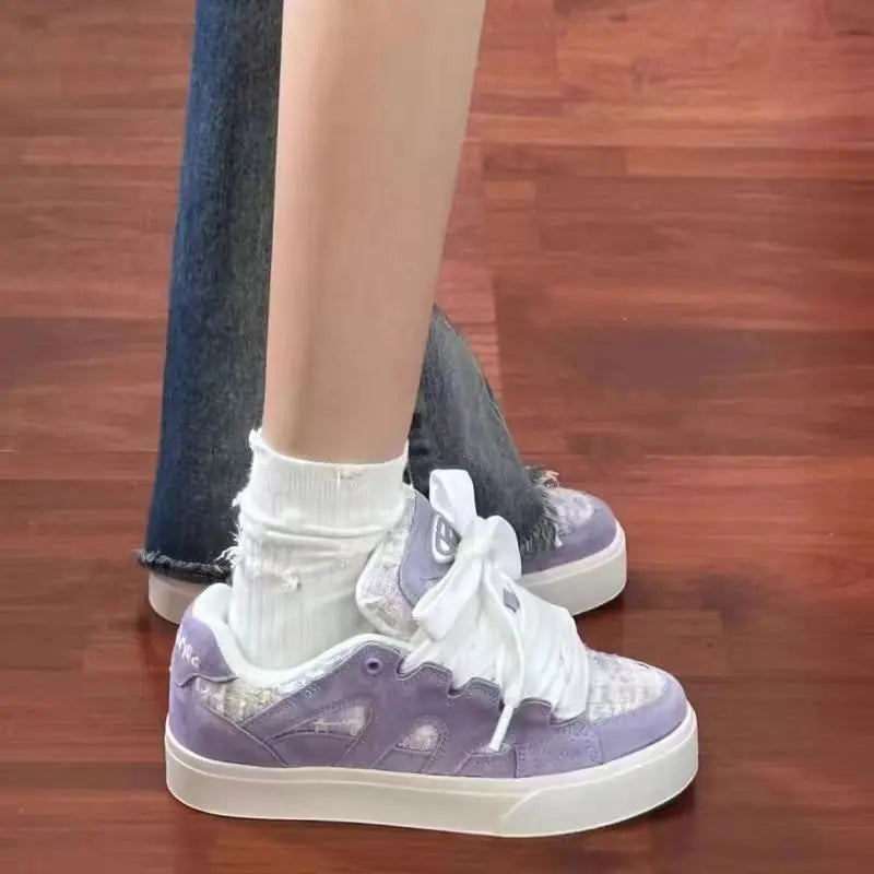 LIZAKOSHT  -  Purple Women Sneakers Kilobird Plaid Print Solid Colour Womens Sports Shoes Casual Versatile Collegiate Style Female Shoes