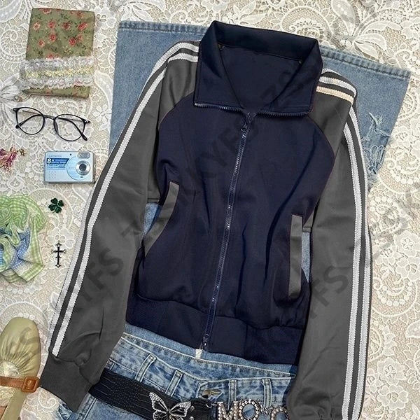 LIZAKOSHT  -  90s Sweatshirt Y2k Polo Baseball Jersey Goth Punk Vintage Harajuku Women Slim Coat Hot Girl Jacket Winter Grunge Emo Hoodie Chic
