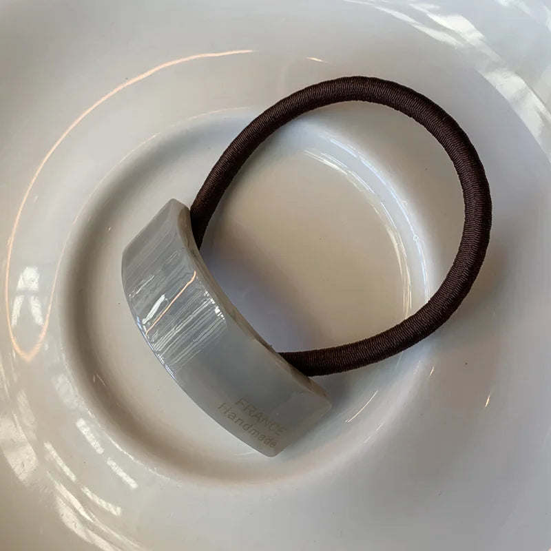 LIZAKOSHT  -  1PC Design Rectangle Curved Acetate Hair Bands france Low Ponytail Beige Hair Rope Simple