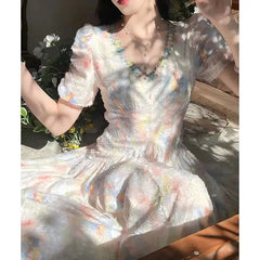 LIZAKOSHT  -  Summer Short Sleeve Dress French Lace Collar