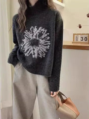 LIZAKOSHT  -  Women Y2k Aesthetic Vintage Flower Sweaters Streetwear Turtleneck Warm Winter Jumpers Grunge Harajuku Casual Loose Pullovers