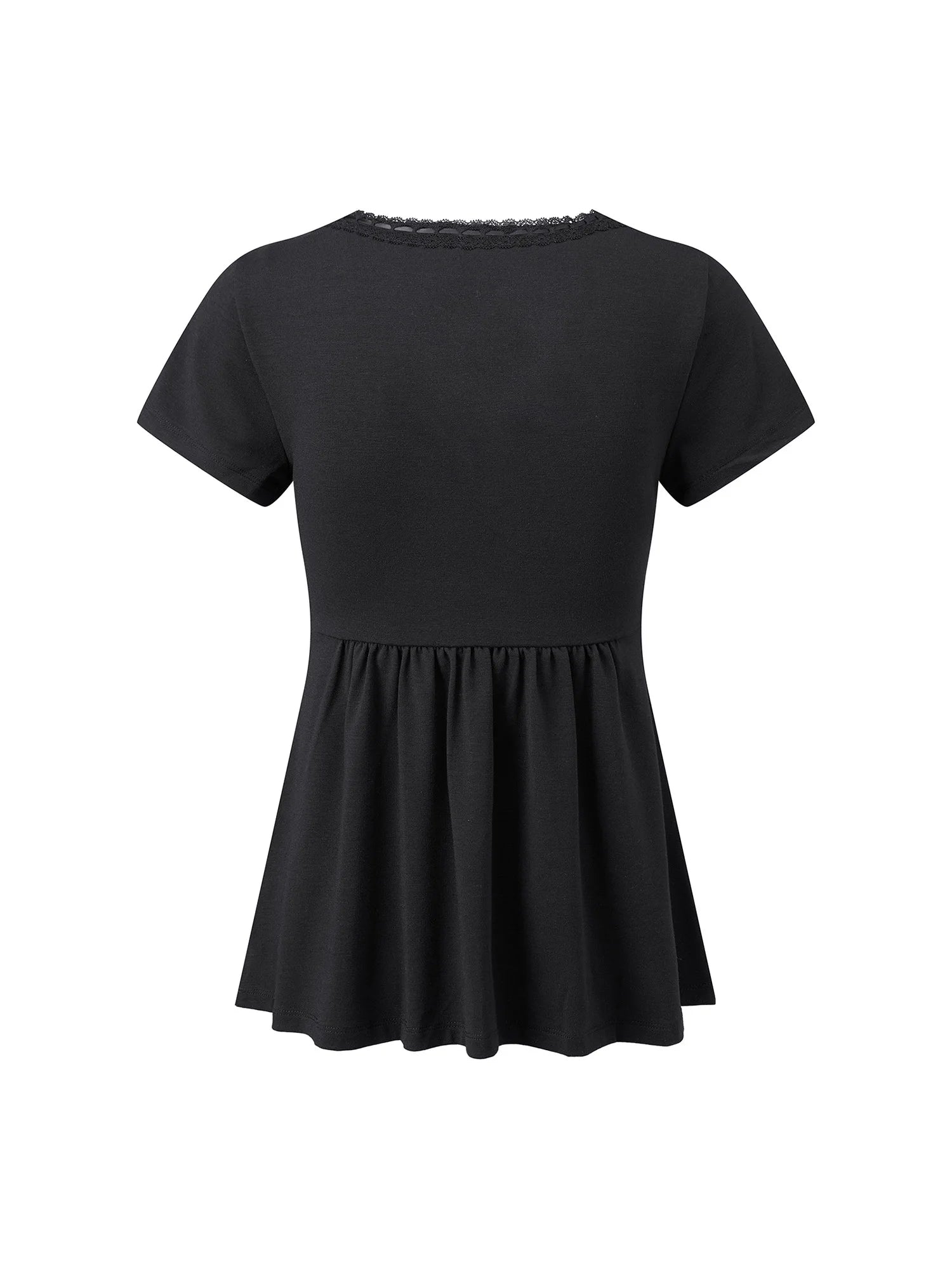 LIZAKOSHT  -  Y2K Grunge Babydoll T-shirt Lace Trim V Neck Empire Waist Milkmaid Tees E-girl Retro Aesthetic Blouse Tees Streetwear