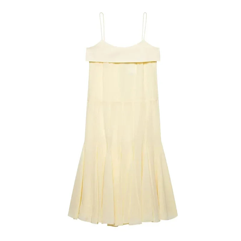 LIZAKOSHT  -  Elegant Sling Pleated Long Dress Women Patchwork Backless Sleeveless Zipper Solid Party Dresses 2025 Summer High Street Robes