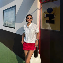 LIZAKOSHT  -  Women red 100% linen shorts skirts
