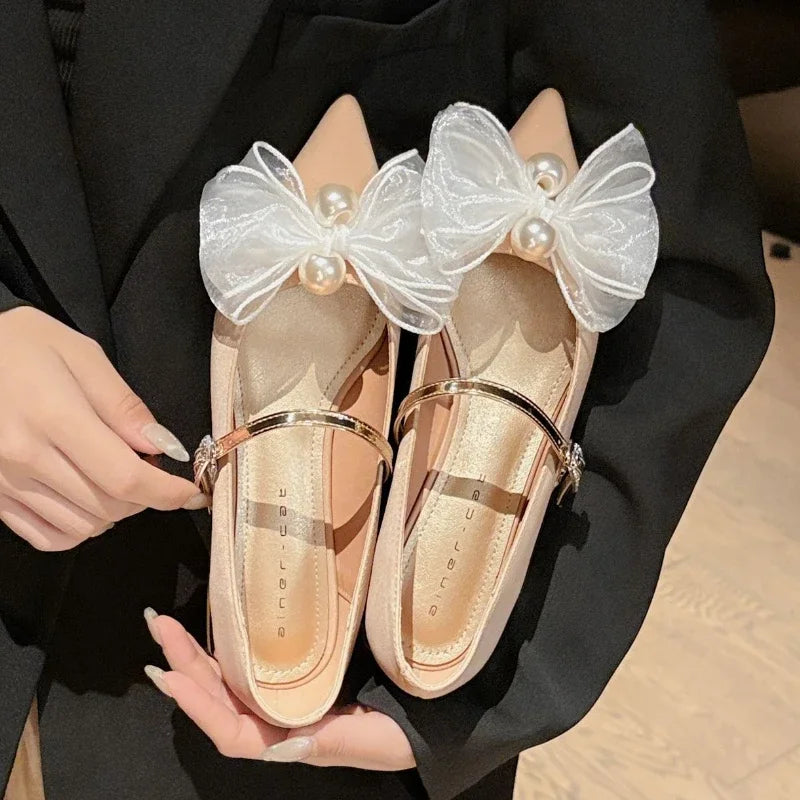LIZAKOSHT  -  Bowknot Elegant Low Heel Mary Jane Shoes Women Buckle Shallow Fashion Dress Shoes Female Autumn Pointed Toe Pumps Women Shoes