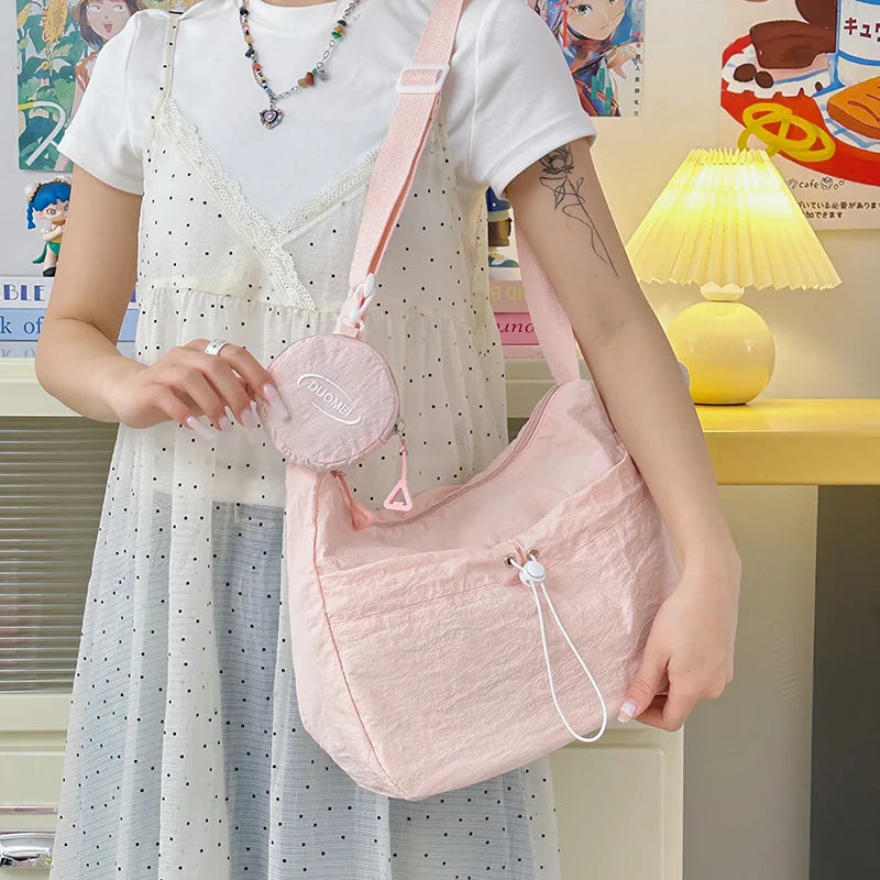 LIZAKOSHT  -  Japan Style Women Crossbody Bag New Casual Nylon Letter Composite Bag Simple Large Capacity Canvas Single Shoulder Tote Bag