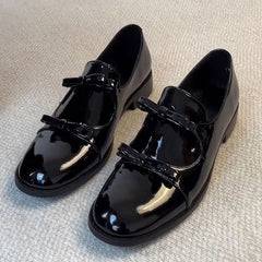 LIZAKOSHT  -  Preppy Double Bowtie Oxfords Woman Low Heels Flats Shiny Small Leather Shoes Ladies College Girls Sneakers Femmes Derby Loafers