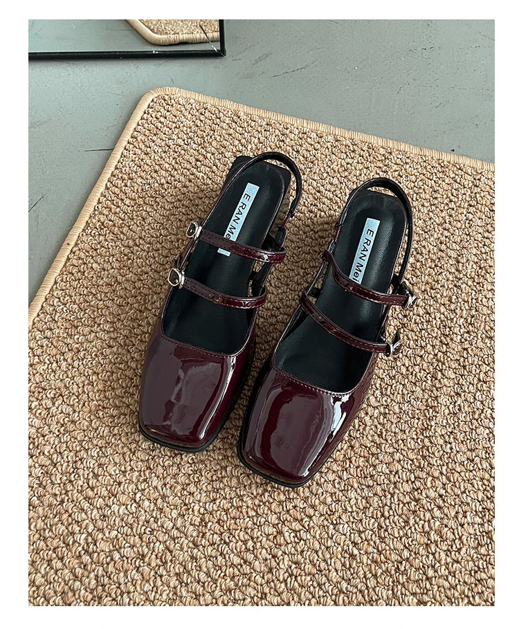 LIZAKOSHT  -  Retro Style Summer Thick Heel Women Sandals Fashion Square Toe Singbacks Shoes Ladies Elegant Party Dress Sandalias