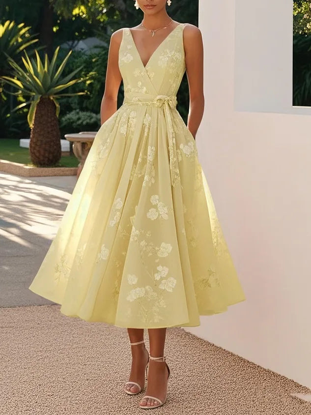 LIZAKOSHT  -  Sexy V-neck Halter Evening Dress Women Fashion Hight Waist Solid Lace A-Line Dress Elegant Sleeveless Slim Long Dress