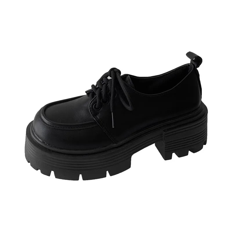 LIZAKOSHT  -  British Style Thick Bottom Heel Increase Single Shoes Retro All-Match Spring New Style Flat Loafers Fashionable Casual Shoes
