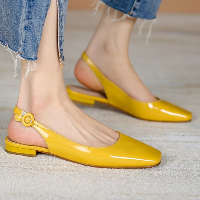 LIZAKOSHT  -  Elegant Flat Loafers Shoes Woman Soft Square toe Large Size Slingbacks Sandals Yellow Pink Dance Walking Office Shoes Comfort