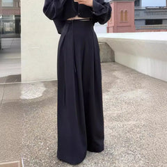 LIZAKOSHT  -  Early New Product Retro Temperament Drawstring Design Sense High Waist Hanging Sense Casual Mopping Pants Wide Leg Pants