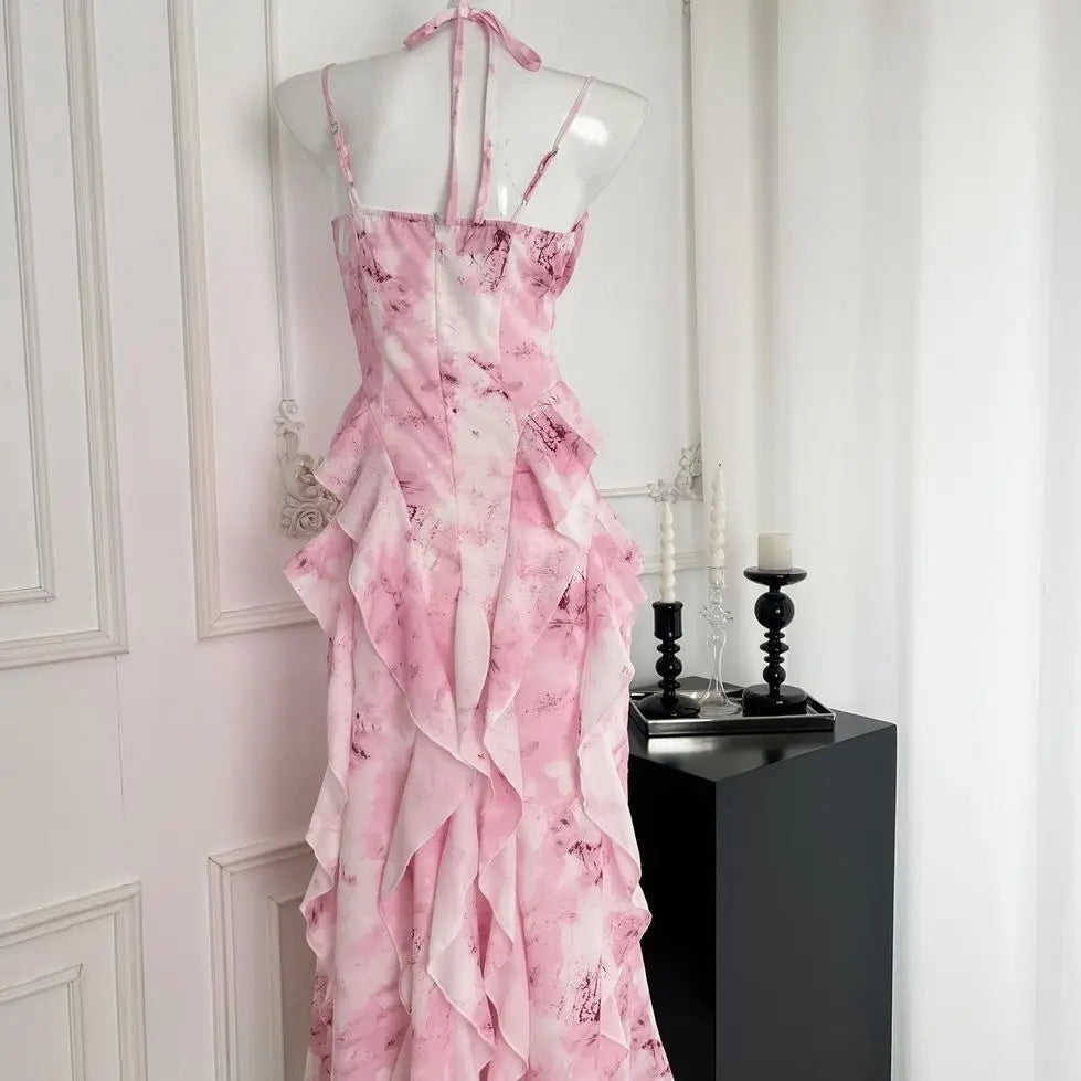LIZAKOSHT  -  Sling Dress Tube Top Square Collar Sleeveless Backless Summer Beach Print Women Sexy Loose Dress New Waist Long Dress