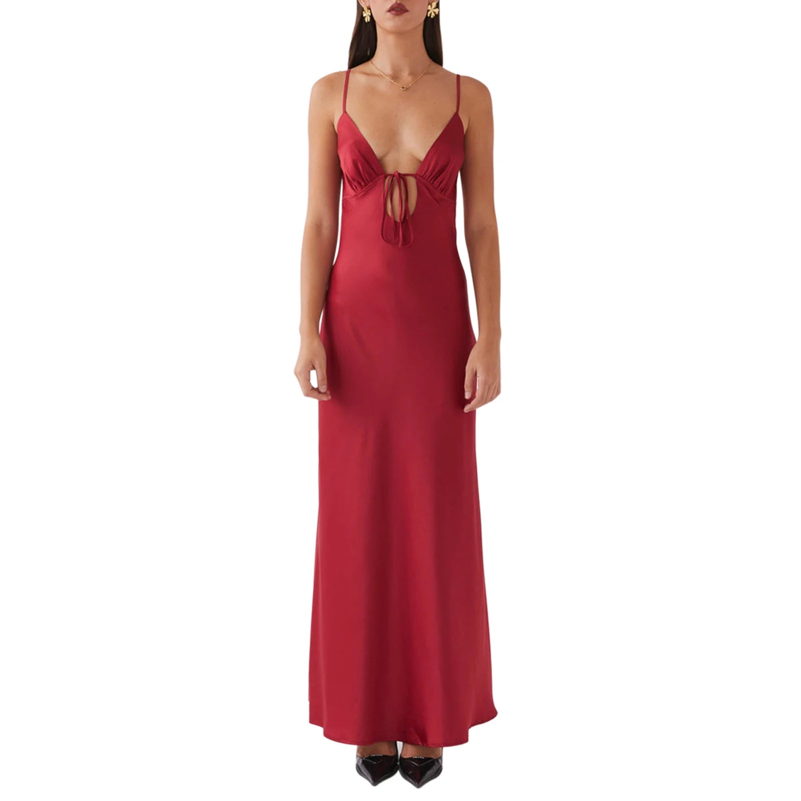 LIZAKOSHT  -  Women Cami Dress Solid Color Sleeveless Tie-Up Front Sleeveless Backless Dress Long Dress Summer Casual Spaghetti Strap Dress