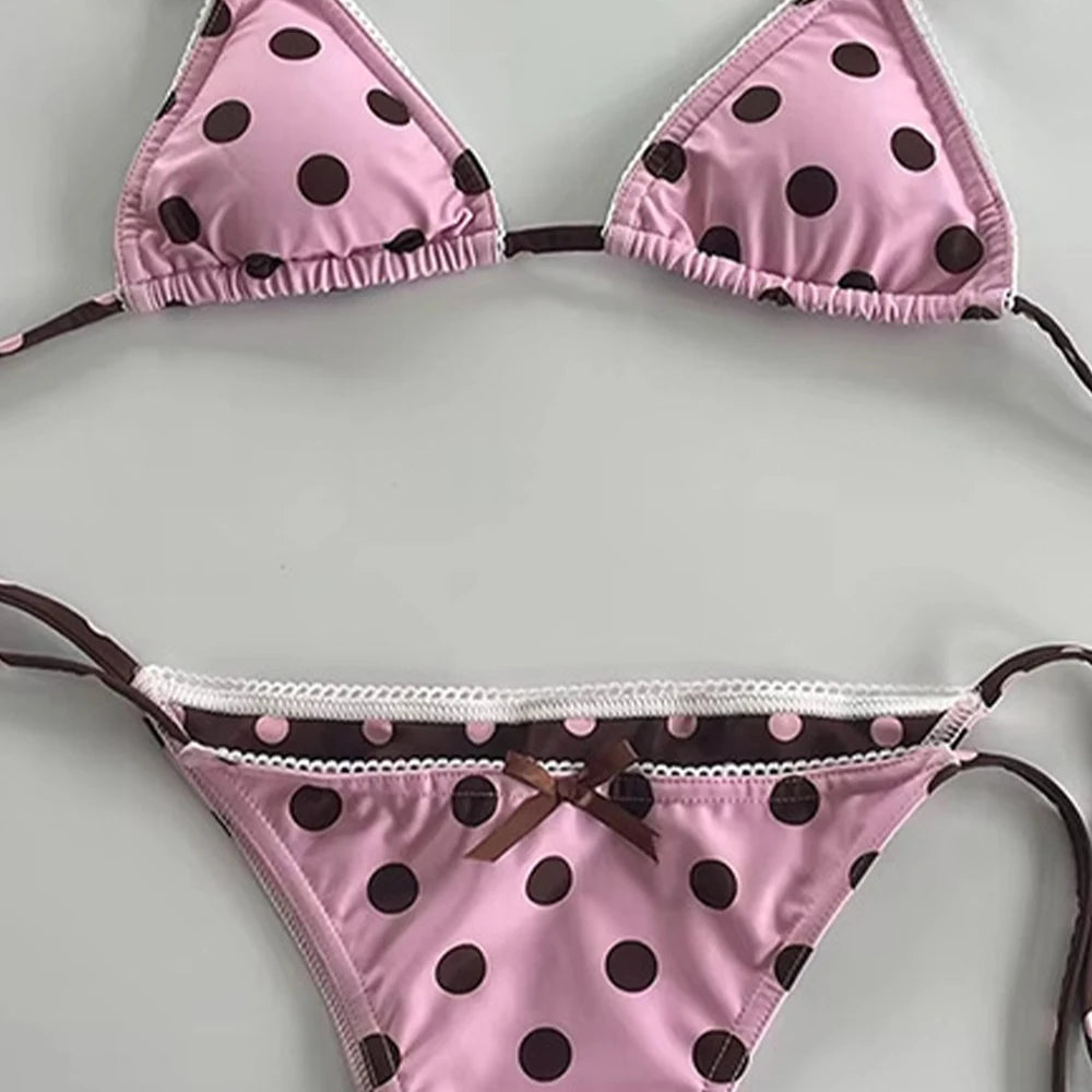 LIZAKOSHT  -  Women Bikini European and American New Polka Dot Swimsuit Lace Up Split Swimsuit Sweet Leisure Girls Hot Spring Swimsuit