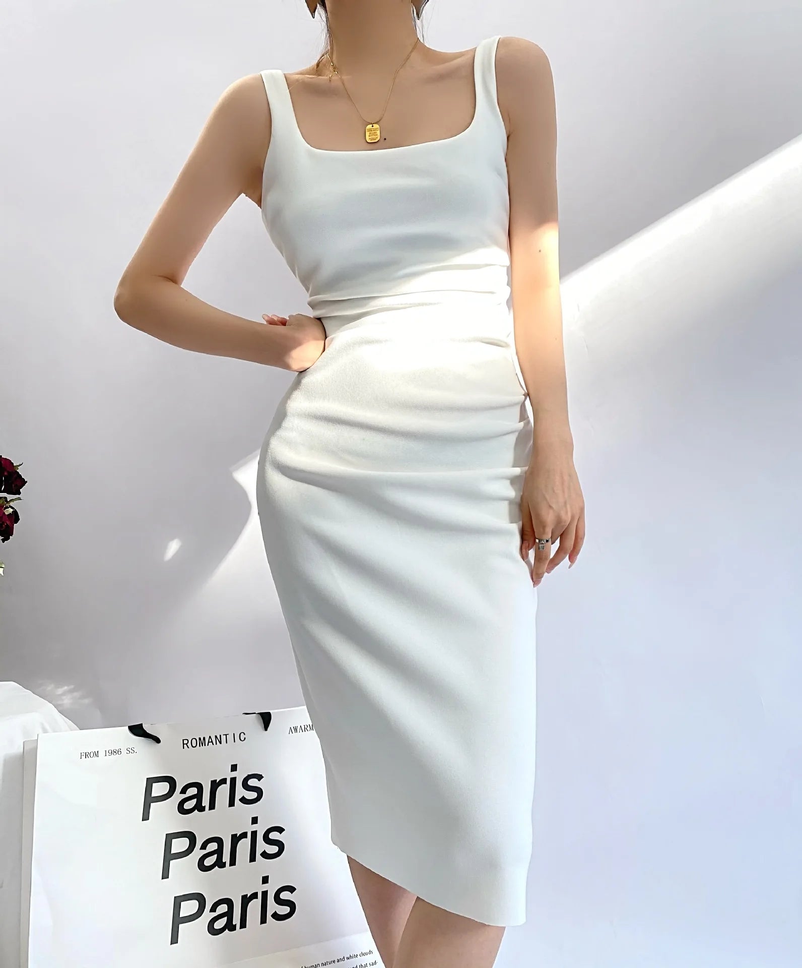 LIZAKOSHT  -  Summer New European and American Sexy Design Sense Word Collar Hem Split Dress Women's Dress