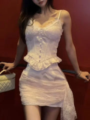 LIZAKOSHT  -  Summer Sweet Pure Desire Style Party Outfit New Sexy Camisole Top + Bodycon Skirt Suit Korean Chic Elegant Two Piece Set