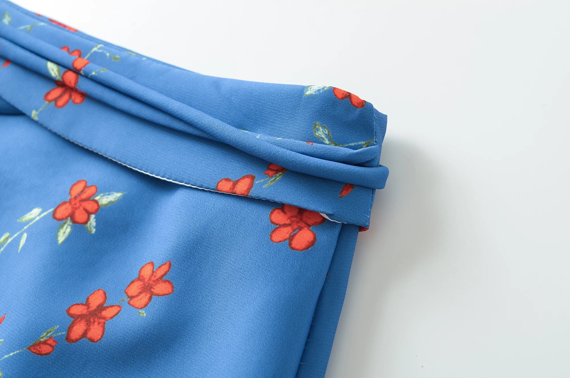 LIZAKOSHT  -  Summer Girl Bandage Lacing Up Sashes Ruched Waist Blue Floral Print Mini Skirts Fashion Women Zip up Waist A-lined Short Skirts
