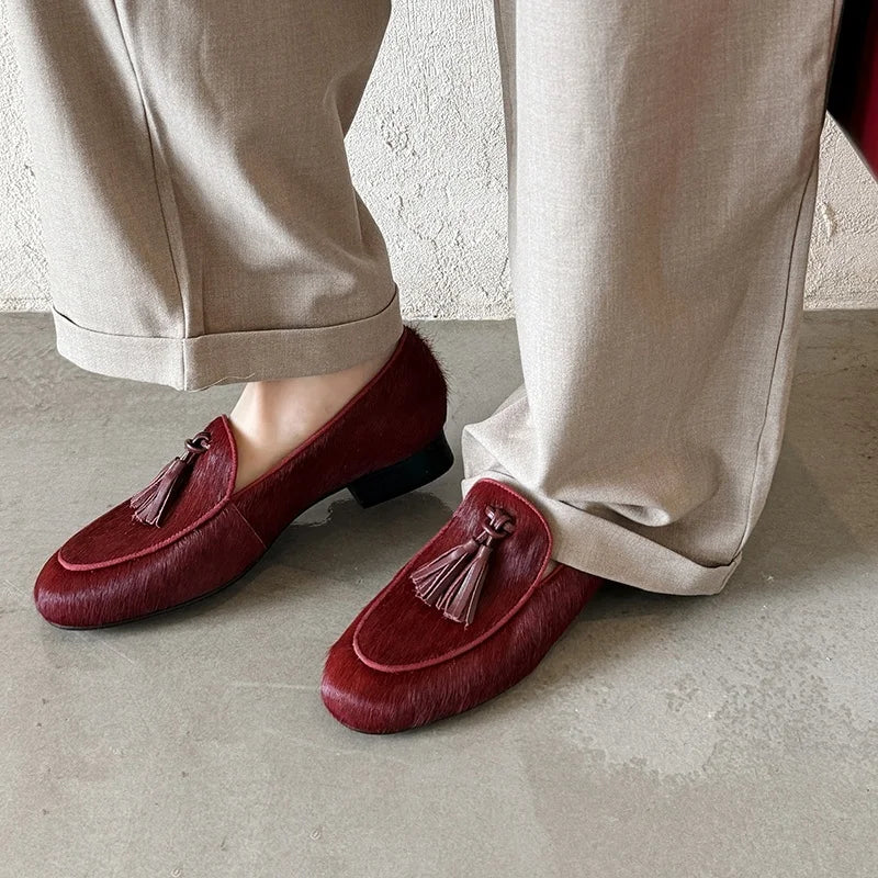 LIZAKOSHT  -  Fashion Casual Women's Shoes New High-Quality Horsehair Round Toe Low Heel Loafers Neutral Women's Shoes