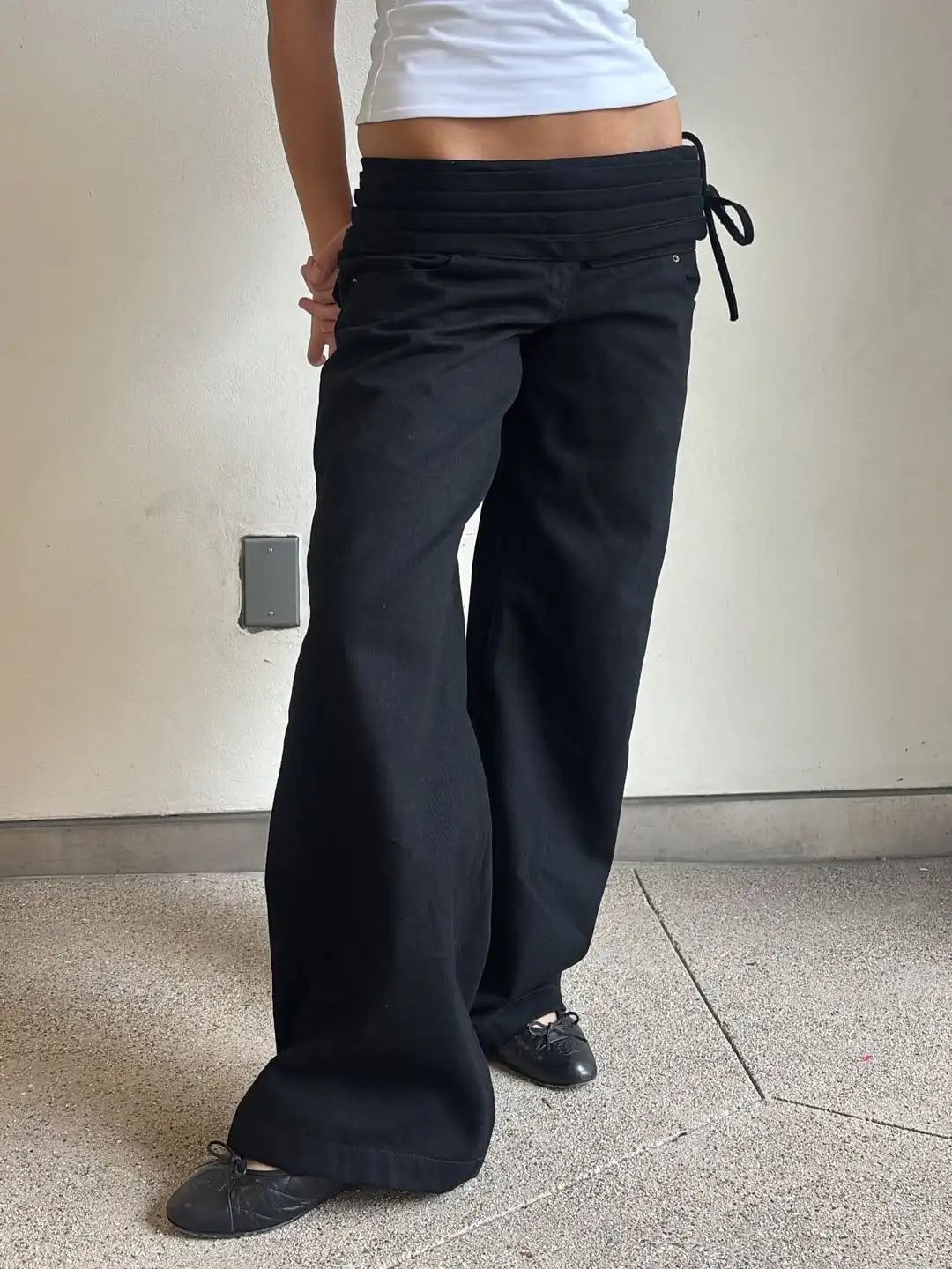 LIZAKOSHT  -  Fashionable American retro y2k solid color new drawstring pleated design casual pants for women, loose and versatile trousers