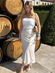 LIZAKOSHT  -  White High Waist Slim Maxi Skirt For Women Satin Fashion Elegant Solid Patchwork Casual Clothes Summer Long Skirt New