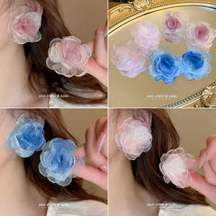 LIZAKOSHT -  Exaggerated Big Mesh Flower Stud Earrings For Women 3 Colors Romantic Party Wedding Earrings Fashion Jewelry Girls Gift