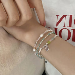 Lizakosht Summer Colorful Crystal Irregular Pearl Beaded Bracelet for Women Silver Color Beads Coin Elastic Charm Bracelets