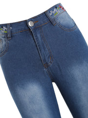 LIZAKOSHT  -  Womens Casual Flare Jeans Embroidery Flower Pockets Dark Wash Zipper Fly Denim Pants Fashion Long Pants