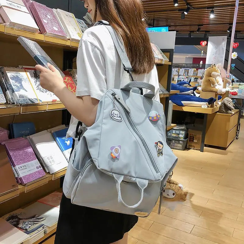 LIZAKOSHT  -  Korean Fashion Multipurpose All Match Women Backpack High-capacity Vintage Preppy Student School Bags Foldable Crossbody