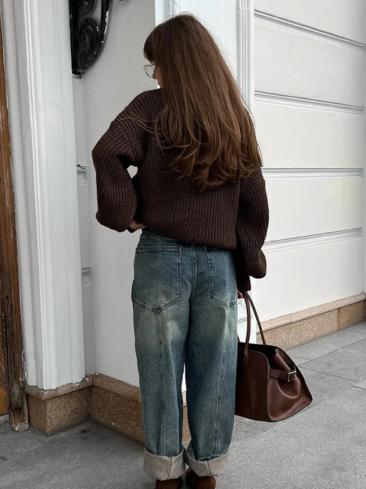 LIZAKOSHT  -  Fashion Loose O-neck Knitted Pullover For Women Casual Long Sleeve Solid Chic Sweater Autumn Winter Lady Daily Knitwear New