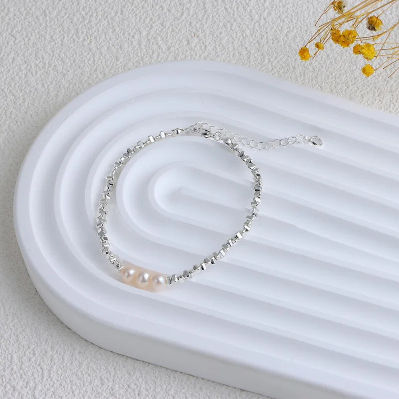 Lizakosht Summer Colorful Crystal Irregular Pearl Beaded Bracelet for Women Silver Color Beads Coin Elastic Charm Bracelets