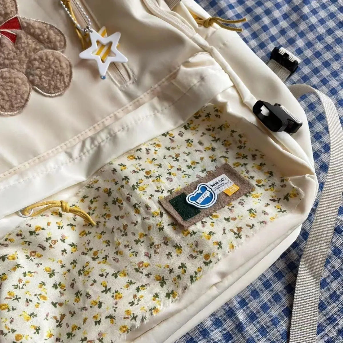 LIZAKOSHT  -  Korean Cartoon Bear Patch Multifunctional Backpack Y2k Preppy Style High-capacity Schoolbag Casual All Match Sweet Girl Backpack