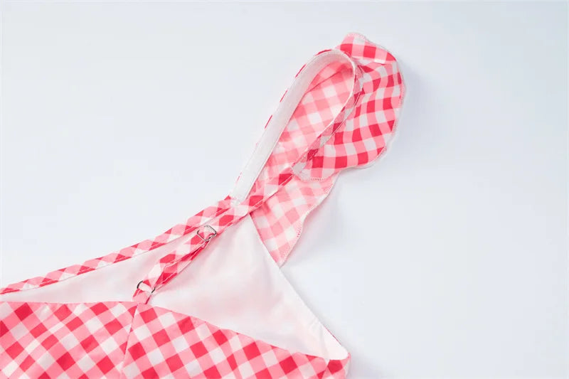 LIZAKOSHT  -  Sexy V-neck Plaid Print Fashion Maxi Dress For Women Spaghetti Patchwork Sleeveless Vacation Long Dress Elegant Vestido