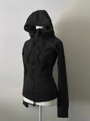 LIZAKOSHT  -  American Retro Solid Color Zipper Slim Sweatshirt Stylish Zippered Hooded Lambswool Sweatshirt Harajuku Hip Hop Y2k Sweatshirt