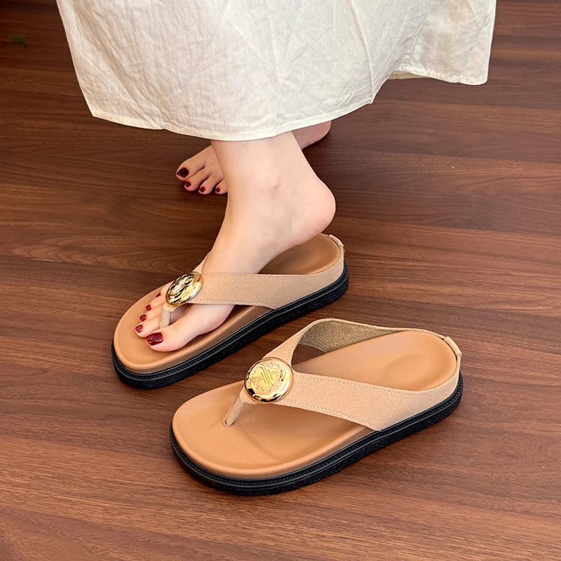 LIZAKOSHT  -  New leather flip-flops for women, summer, thick-soled, height-increasing, anti-slip, casual and versatile flip-flops