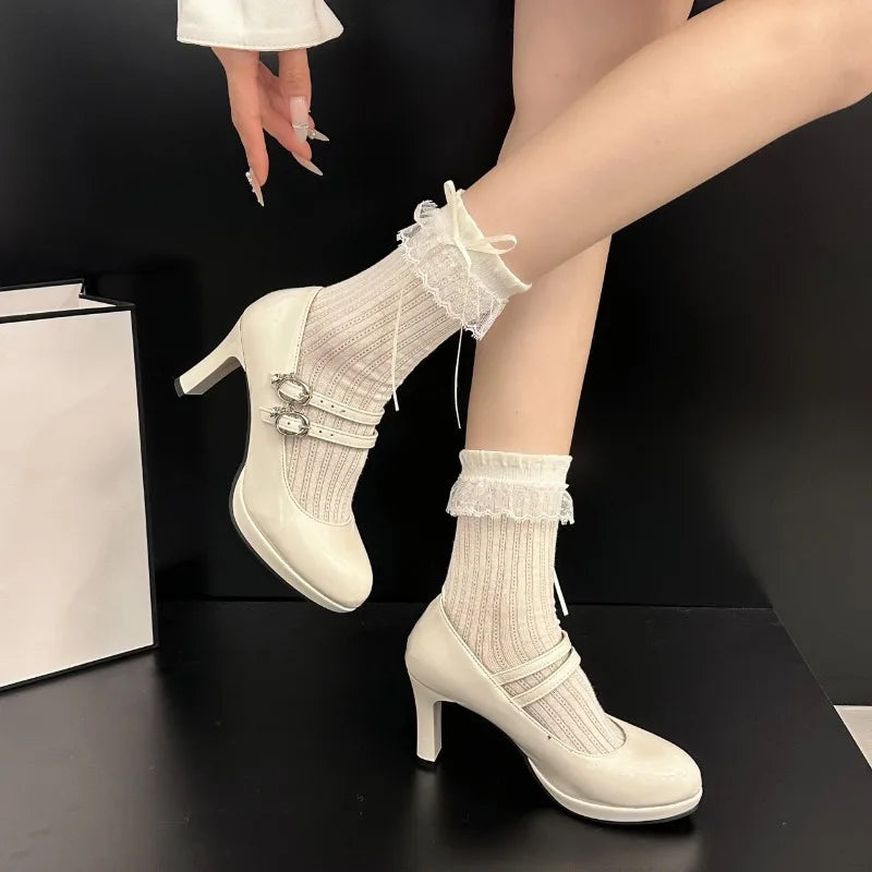 LIZAKOSHT  -  Designer Luxury Thick Heel Women Mary Jane Shoes Concise Shallow Belt Buckle Shoes Ladies Outdoor Elegant Dress Dancing Pumps