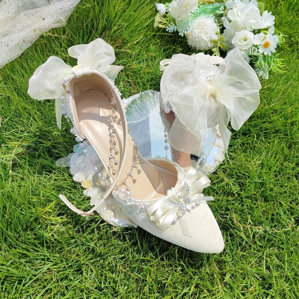 LIZAKOSHT  -  women's luxury low heel shoes lolita mary jane shoes Weddings bridal shoes bow butterfly y2k slingback heels for ladies