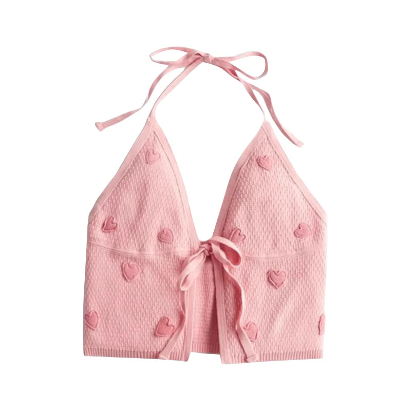 LIZAKOSHT  -  y2k Tops for Women Summer Pink Heart Print Spaghetti Strap Sleeveless Backless Camisole Vest 2000s Clothing Streetwear