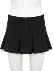 LIZAKOSHT  -  Casual Solid A-Line Pleated Skirt Basic Slim Low-Waisted Super Mini Skirts Women Summer Fashion Streetwear Ladies