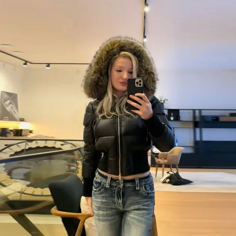 LIZAKOSHT  -  Elegant High Quality Thicken Padded Jacket Faux Fur Collar Hooded Zipper Casual Coat New Lady Winter Daily Commute Outwears